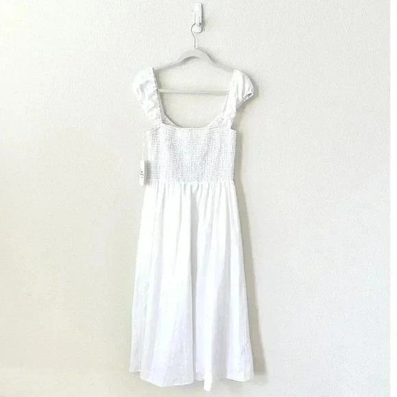 NWT Reformation Tavi 100% Linen White Smocked Ruffle Midi Dress Size Medium - Picture 6 of 12